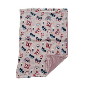SL Home Fashion Pink Butterly Rainbow Flower Baby Blanket Security Lovey Plush